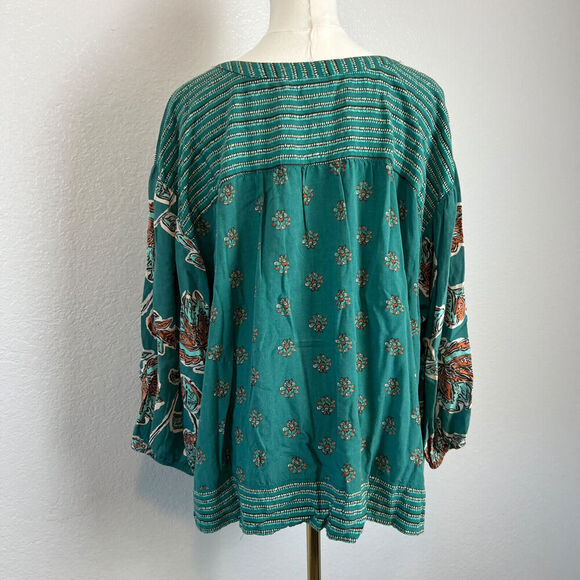 Knox Rose Shirt Womens XXL Green/Blue Boho Floral Print Blouse Lightweight Comfy - Picture 6 of 11